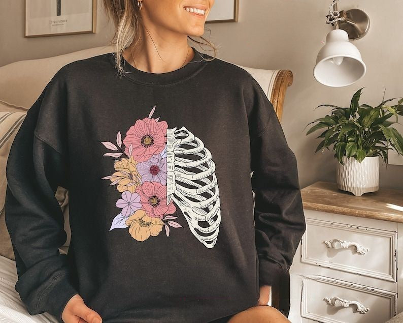 Floral Skeleton Halloween Sweatshirt