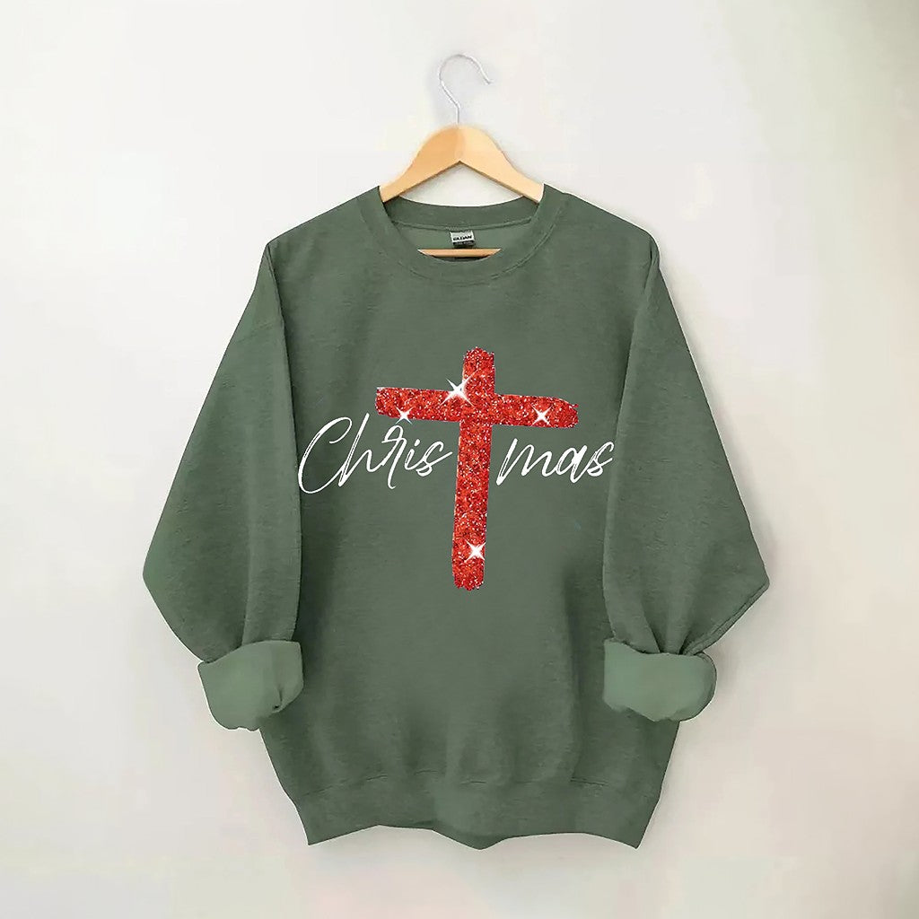 Retro Christmas Faith Cross Print Sweatshirt