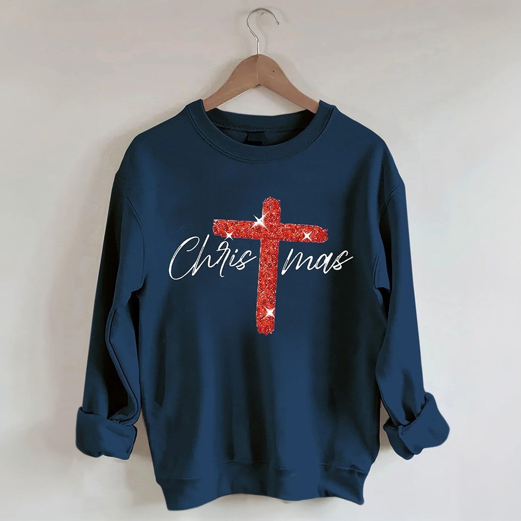 Retro Christmas Faith Cross Print Sweatshirt