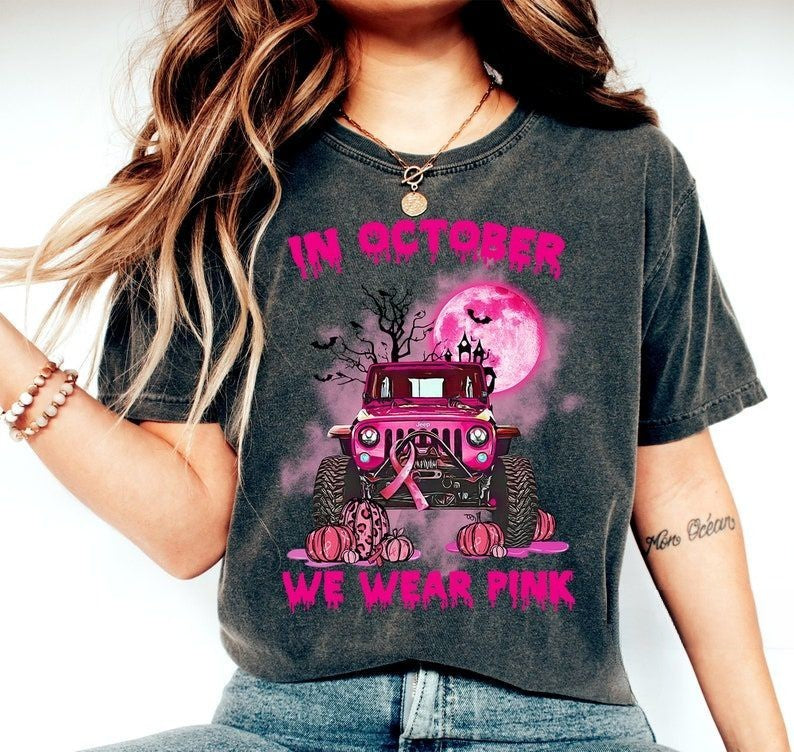 In October We Wear Pink Halloween Cancer Awareness T-shirt